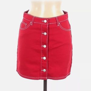 Forever 21 Red Denim Button-up Mini Skirt